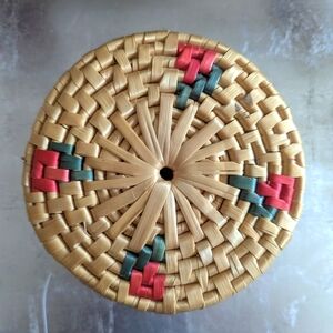 Handwoven Basket 6 Coasters Multicolor Accents